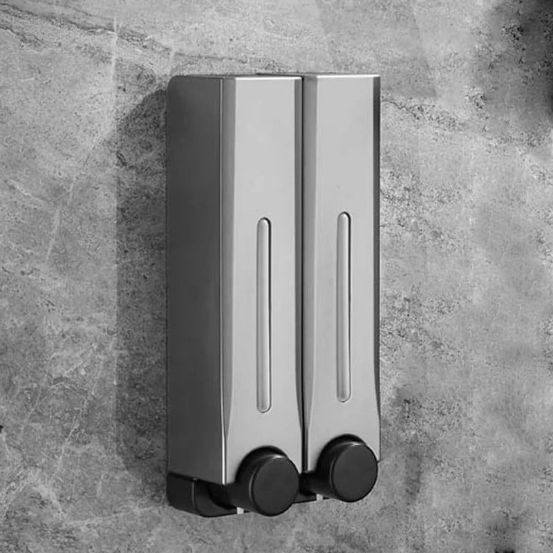 double porte savon liquide mural gris