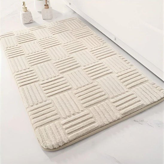 grand tapis salle de bain épais à rayures beige