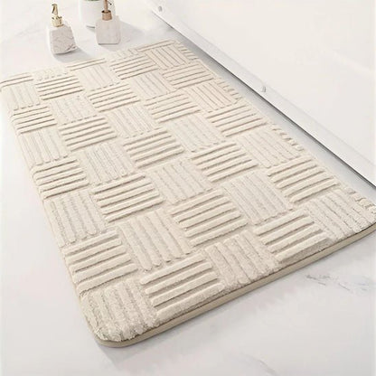 grand tapis salle de bain épais à rayures beige