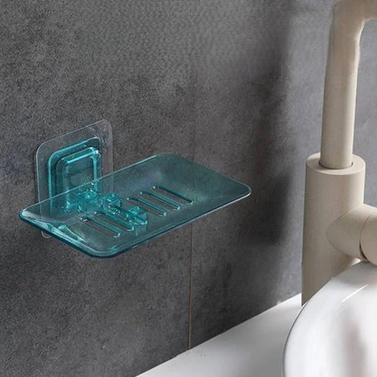 Porte savon douche bleu dans salle de bain