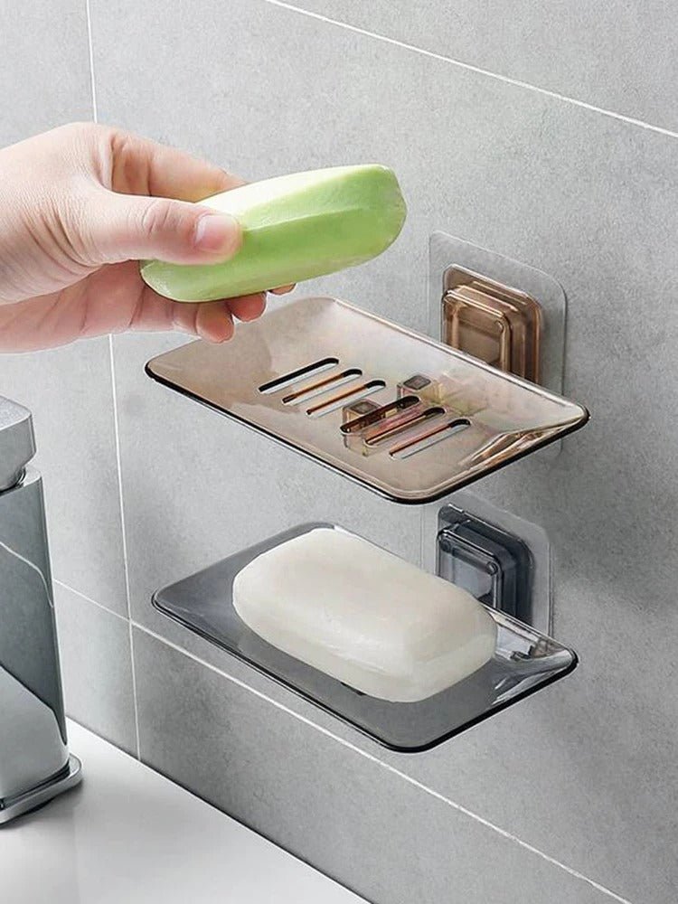 porte savon douche transparent avec savon vert