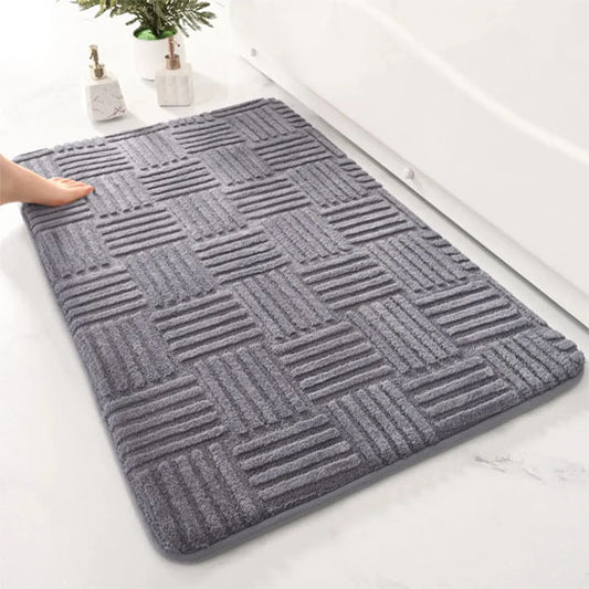 grand tapis salle de bain épais à rayures gris