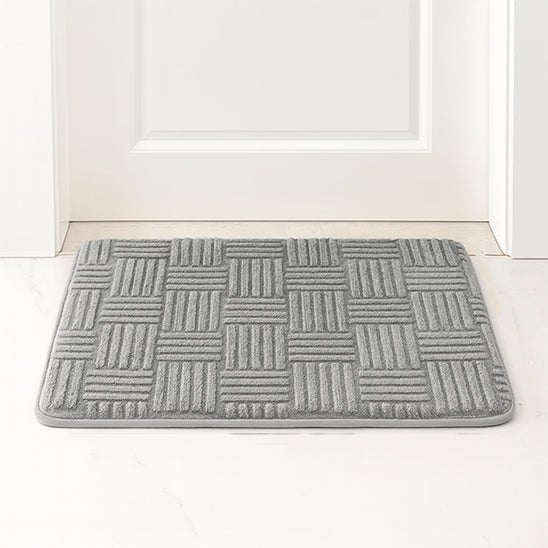 petit tapis salle de bain épais à rayures gris